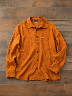 Men's Long-Sleeve Casual Button-Down Shirt in Burnt Orange